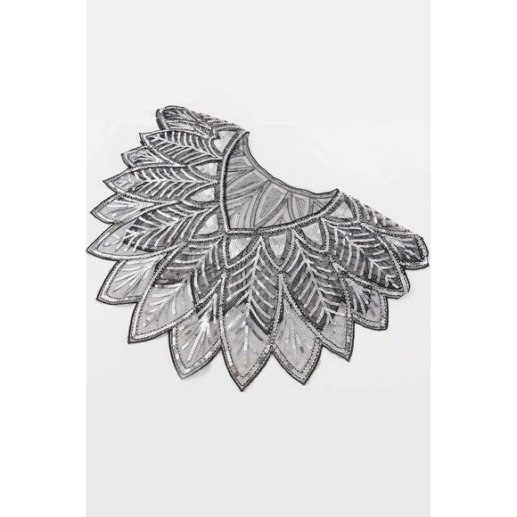 BABEYOND 1920s Silver Black Shawl Wrap Evening Cape Bridal Bolero Flapper Cover - Picture 3 of 5